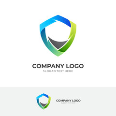 shield logo design with 3d colorful style