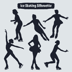 Collection of ice skating silhouettes in different positions