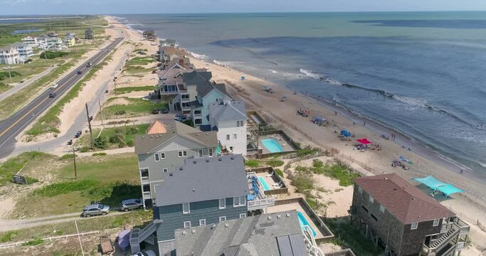Drone shot of homes along Route 12 in Rodanthe in the outer banks in North Carolina