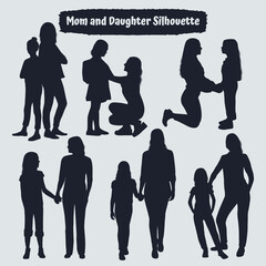 Collection of mom and Daughter silhouettes in different poses