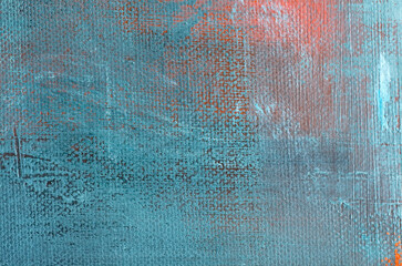 Macro Details of Abstract Blue and Orange Paint on Wall