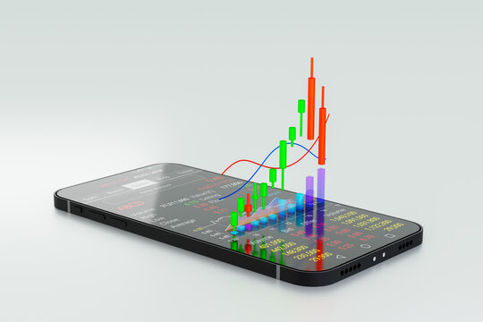mobile trading, Stock Signal, Buy Signal, Sell Signal, Mobile foreign exchange trading - 3d render
