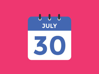 july 30 calendar reminder. 30th july daily calendar icon template. Vector illustration 
