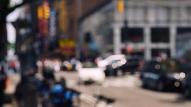 Zebra Crossing and Intersection on the Road of New York. Defocused Cityscape