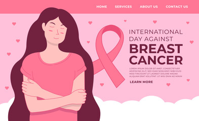 Hand drawn flat international day against breast cancer web page illustration