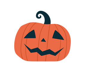 Scary pumpkin icon. Halloween social media sticker. Autumn scary international holidays, fear. Farming and agriculture. Graphic element for printing on clothes. Cartoon flat vector illustration