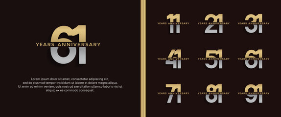 Naklejka premium set of anniversary logo golden and silver color on dark background for celebration moment