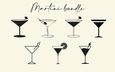 Martini glasses bundle of icons. An alcohol drink bar and beverage theme vector illustration. - obrazy, fototapety, plakaty