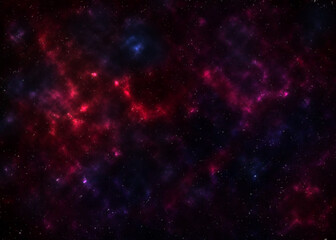 Fototapeta na wymiar Abstract background using a space or nebula theme with a composition of bright purple, bright red, and bright blue with a predominance of black