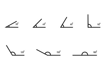 Flat set with angle of degrees. measuring radius. Vector illustration. Stock image.