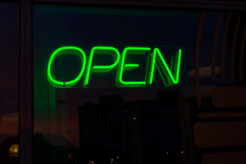 Neon sign Open closed with glass