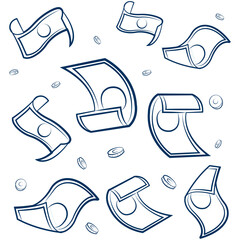 Outline Doodle pattern with money and coin vector