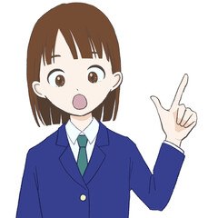 驚きの顔で指差しポーズの女子生徒イラスト