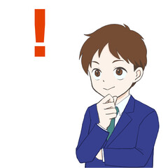 微笑みでビックリマークが浮かぶ男子生徒