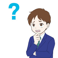 困った顔でハテナマークを出す男子生徒イラスト