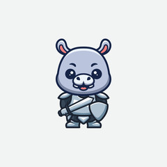 Obraz na płótnie Canvas Hippo Knight Cute Creative Kawaii Cartoon Mascot Logo