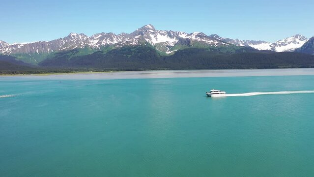 Aerial view of port city Seward, Alaska.  Seward Boat Harbor from above. 