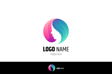 luxury beautiful woman head logo with gradient colors