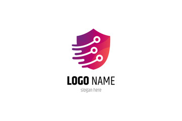 tech protection, shield logo with electronic circuit line
