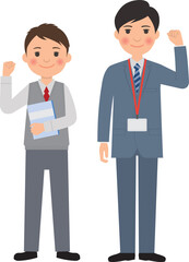 男子生徒と男性教師のガッツポーズ全身