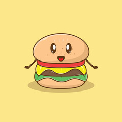 Adorable funny-faced burger vector icon cartoon. Food Character Concept. Simple premium design