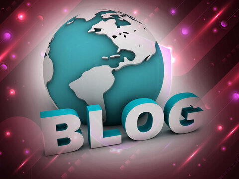 3d illustration blog with  globe with digital background 