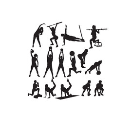 Gymnastics, gym, weight lifting and fitness, art vector silhouettes design
