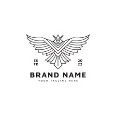 Vintage bird logo design with monoline style vector illustration