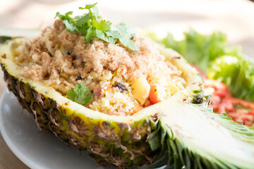 Pineapple Fried Rice on white dish.