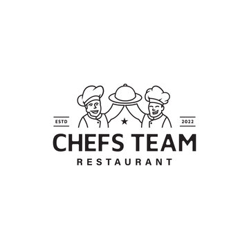 Vintage twin chefs double team logo design for restaurant or cafe bar