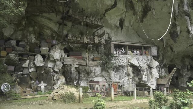 Hanging Tombs Londa Burial Caves Rock Cliff Cemetery Graveyard in Kete Kesu Village Toraja Sulawesi Indonesia