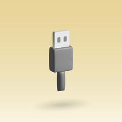 usb vector 3d icon. usb cable 3d illustration.