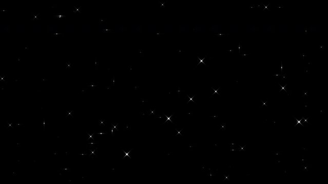 Loop white dust stars particles motion on black background for project screen overlay.4K 3D Looping seamless space backdrop. white abstract sparkles glitter lights Christmas winter snow 