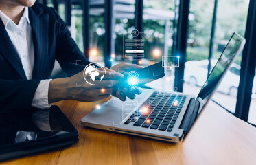 futuristic digital processing of biometric identification fingerprint scanner for access personal financial data. surveillance and security scanning of digital programs cyber futuristic applications