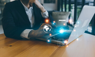 futuristic digital processing of biometric identification fingerprint scanner for access personal financial data. surveillance and security scanning of digital programs cyber futuristic applications