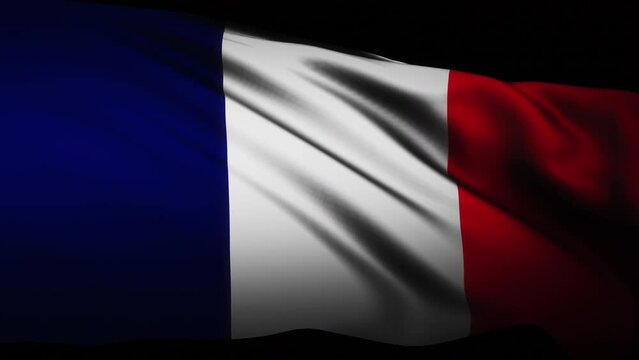 Loop of France flag waving in the dark background . France flag video waving in wind