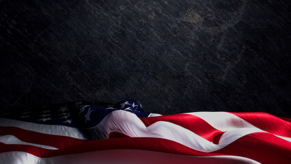 United States Flag Banner for Patriot Day on Black Slate. Authentic September 11 Background with Copy-Space.