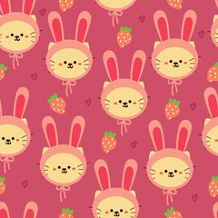 Obraz premium seamless pattern cartoon cat in bunny costume. cute animal wallpaper for kids, gift wrap paper