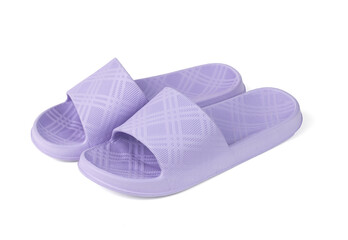 Elegant purple rubber flip-flops insulated on a white background.