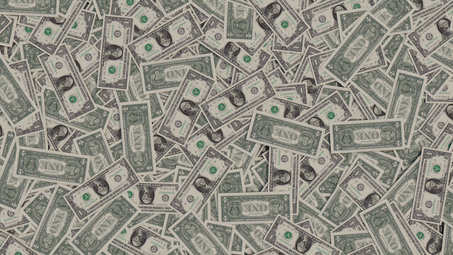 Banknotes Background with One Dollar Bills. Wealth Concept.