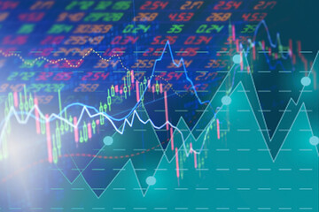 Obraz premium Investing and stock market profit ideas and profits with faded candlestick charts. crisis Stock market exchange loss trading graph analysis investment business graph charts financial.