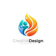 People logo with fire design combination, 3d colorful logos