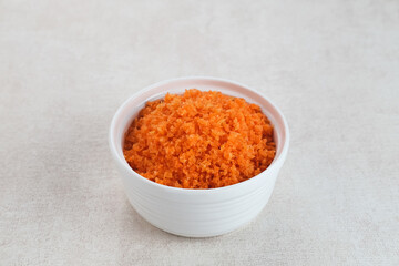 Organic carrots pulp juice, squeezed from a slow juicer, can be used as a face mask, or processed into food or beverage ingredients, zero waste.
