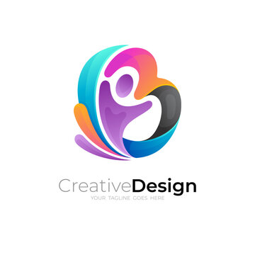 People care logo with letter B design template, 3d style
