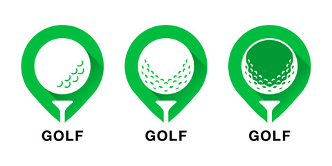 ゴルフボールとティーのエンブレムバッジ、緑色ベクターアイコンイラスト素材