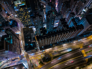 Fototapeta na wymiar Sheung Wan, Hong Kong Top view of Hong Kong city at night