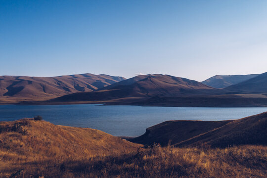 Beautiful autumn sunset view of Sevan lake, Sevan, Armenia