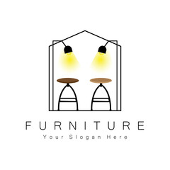 Furniture Logo Design, Home Furniture Illustration Table Icons, Chairs, Cupboards, Lamps