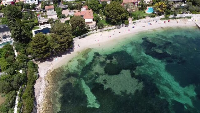 Arial shot ogf beautiful beach in Nice south of France 