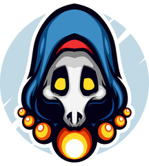 Cute Blue Hood Skull Mask  Vector Mascot